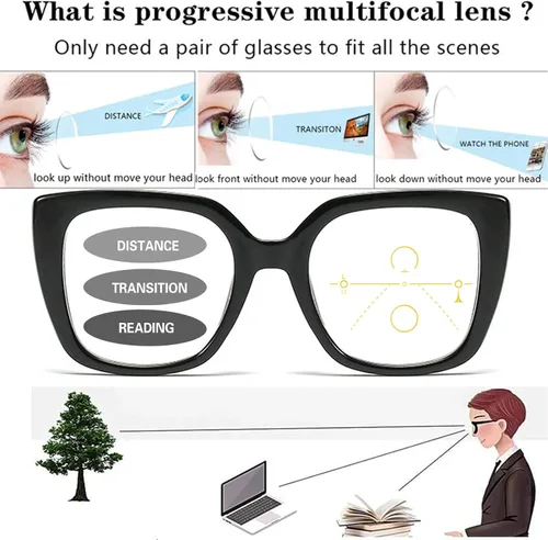 Vista 4 de Gafas de lectura multifocales progresivas de ojo de gato fotocromático de transición para mujeres gafas de sol de visión ajustable lector