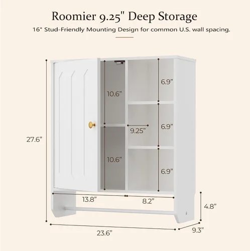 Vista 3 de Bathroom Wall Storage Cabinet, Medicine Cabinet with Towel Bar & Adjustable Shelves, Extra Deep 9.25" Over The Toilet Storage for Laundry Room &