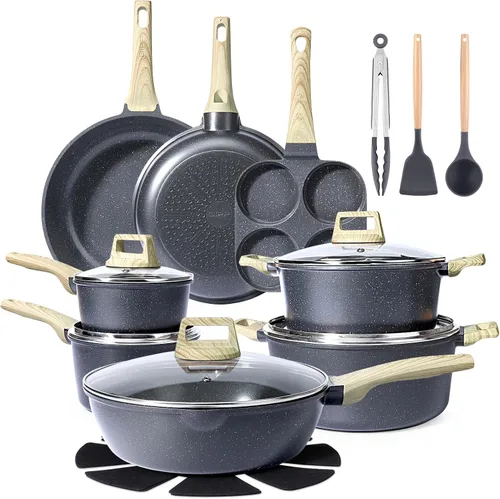 Vista 9 de GiPP Juego de ollas y sartenes de cerámica antiadherentes, juego de 17 utensilios de cocina antiadherentes, juego de cocina saludable y no tóxico