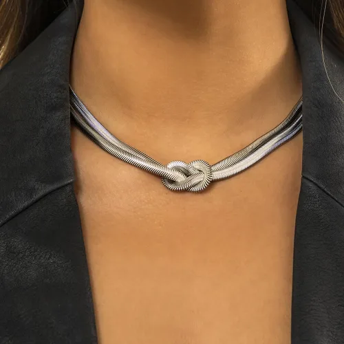 Vista 3 de ONBRIG Collar de espiga de oro para mujer, chapado en oro de 14 quilates, collar en capas, cadena de serpiente plana, gargantilla de oro para mujer
