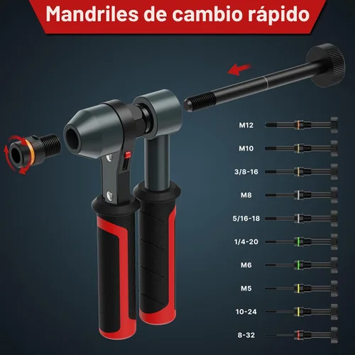 Vista 4 de TOLRET Kit de Herramienta para Tuerca Remachable Kit de Tuerca Remachable, Kit de Herramienta Rivnut con 10 Mandriles Métricos y SAE, Kit Surtido