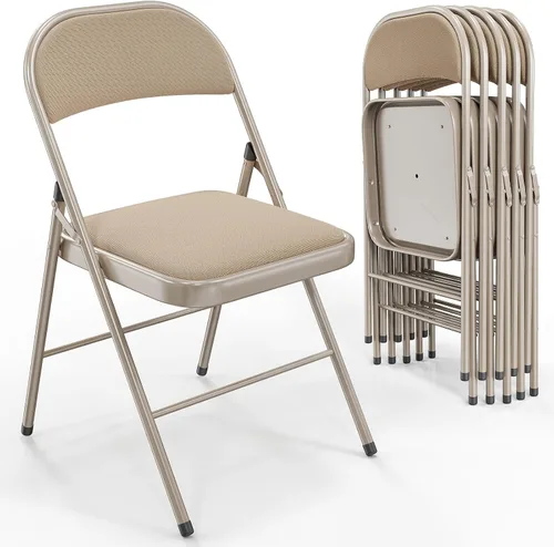 Vista 12 de VINGLI Paquete de 4 sillas plegables con asientos acolchados, marco de metal con asiento y respaldo de tela, capacidad de 350 libras, color negro