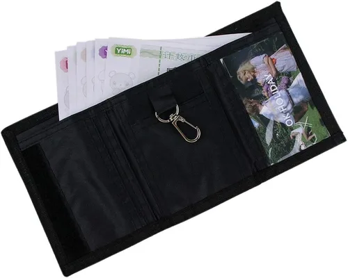 Vista 5 de Cartera de lona triple RFID para deportes al aire libre para hombres lindo monedero con cremallera y bolsillo frontal para niños color camuflaje