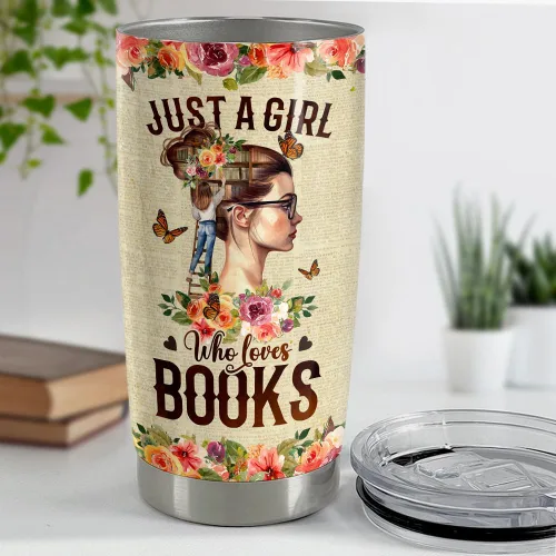 Vista 4 de SANDJEST Vaso Tumbler de Libros 20oz Just A Girl Who Loves Books Tumblers Taza de Viaje para Café Regalos para Amantes de los Libros para Mujeres