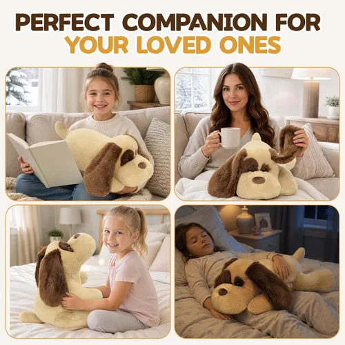 Vista 5 de MorisMos Perro de peluche con peso de 24 pulgadas, peluche para microondas Perro marrón