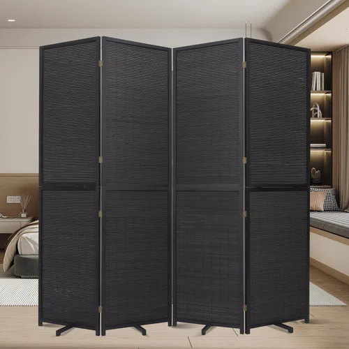 Vista 15 de Panel divisor de habitación de bambú con patas giratorias de 360°, 3 paneles de 47 pulgadas de alto, pantalla de privacidad plegable corta