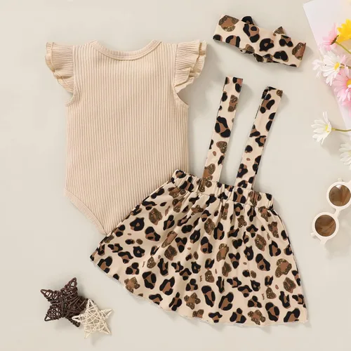 Vista 3 de YOUNGER TREE Conjunto de ropa de verano para bebé y niña, con correa de girasol, sin mangas, mameluco, falda con tirantes, 3 piezas