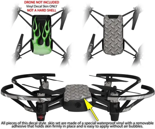Vista 2 de Skin Decal Wrap 2 Pack para DJI Ryze Tello Drone Metal Flames Green Drone no incluido