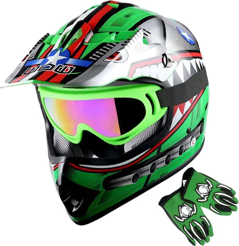 Vista 19 de 1Storm - Casco de motocross para jóvenes y niños, color negro mate + gafas + paquete de guantes negros para jóvenes MG