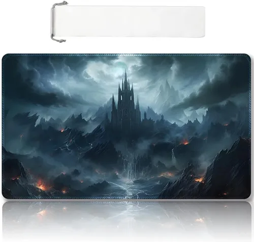Vista 11 de Tapete de juego MTG cosido de alta calidad con zonas y respaldo de goma antideslizante, tapete de juego TCG para MTG y otros juegos de cartas, Dkt
