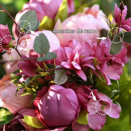 Vista 5 de FiveSeasonStuff - Peonías y hortensias artificiales de seda, ideal para decoración de bodas, novias, hogar, decoración de centro de mesa (2 ramos).