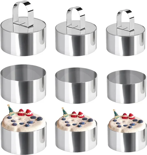 Vista 10 de Uncle Jack 4 moldes redondos para anillos de pastel, molde de anillo de pastel de acero inoxidable con empujador, para herramientas de cocina