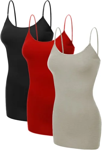 Vista 331 de Emmalise Camisola larga casual básica para mujer, con tirantes ajustables, top en capas