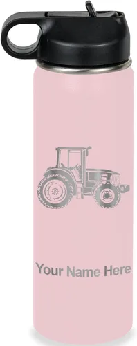 Vista 31 de LaserGram Botella de agua personalizada, tractor agrícola, acero inoxidable de doble pared aislada al vacío con popote superior, regalo grabado