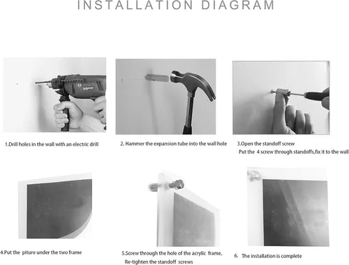 Vista 6 de Marco de fotos acrílico flotante de 5 x 7 pulgadas con soporte cromado, doble panel de montaje en pared, marco de fotos para fotos de hasta pulgadas