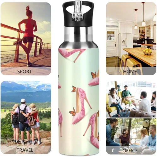 Vista 5 de Elegant Pink Butterflies Insulated Water Bottle 32 Oz Leakproof Water Bottles, BPA-Free Sport Water Bottle