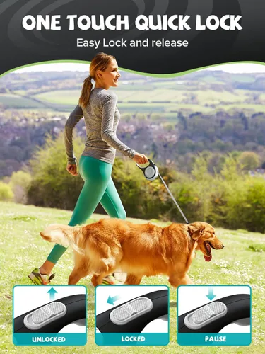 Vista 2 de Correa retráctil para perro con linterna LED, correa para perro 3 en 1 retráctil para perros pequeños y medianos de hasta 66 libras, 16 pies, mango