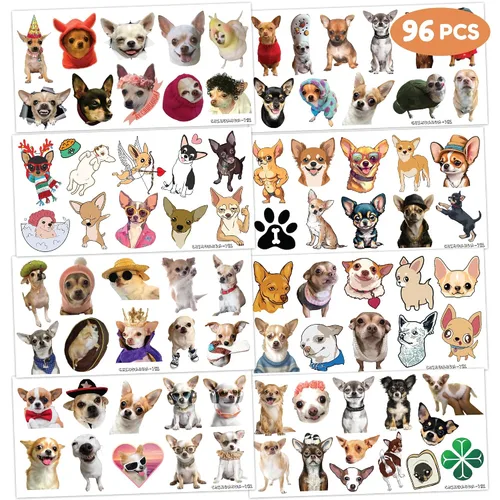 Vista 4 de Chihuahua - Tatuajes temporales para perro, suministros para fiesta de cumpleaños, recuerdos, tema, divertido, chihuahua, perro, cachorro, súper