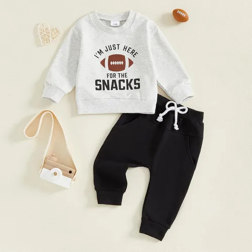 Vista 25 de Conjunto de 2 piezas de ropa para bebé y niño, sudadera con cuello redondo con letras y pantalones casuales de otoño e invierno B Negro-marrón