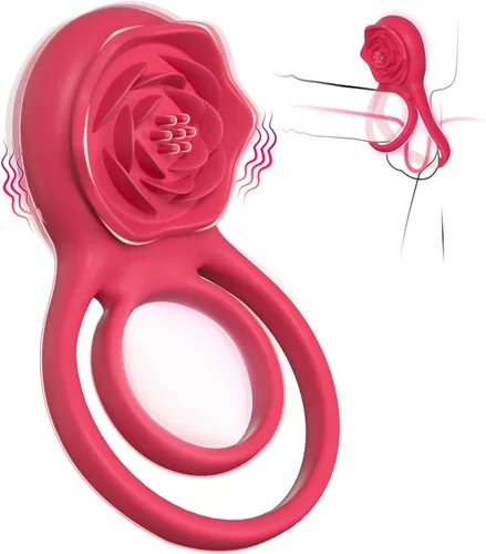 Vista 12 de Anillo vibrador para el pene con estimulador de clítoris rosa, vibrador de anillo para el pene para parejas, juguetes sexuales para hombres