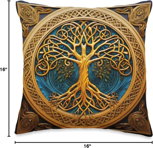 Vista 4 de Celtic Irish Gift Ideas Celtic Tree of Life Knot Triskele Triquetra - Almohada de 16 x 16 pulgadas, multicolor