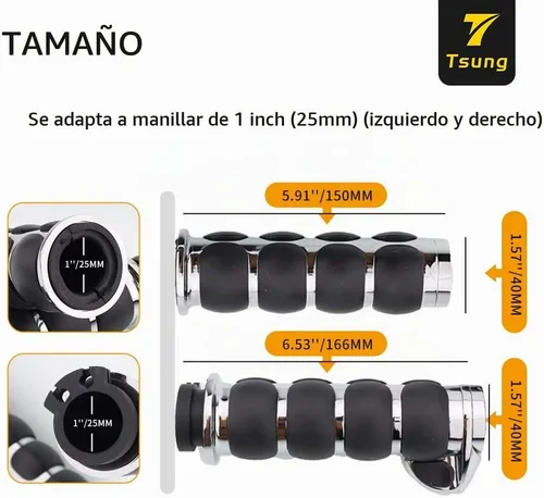 Vista 6 de TSUNG Empuñaduras de manillar 1 pulgada motocicleta 25MM acelerador mano agarre