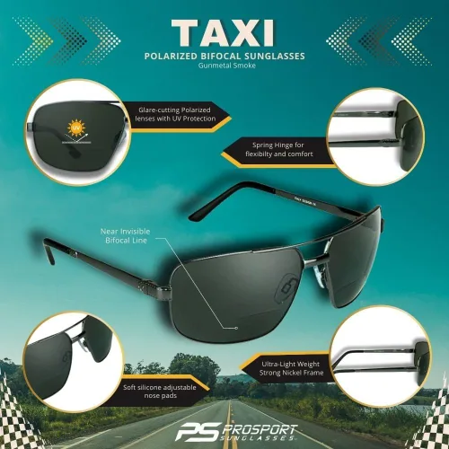 Vista 2 de proSPORT Gafas de sol bifocales polarizadas de aviador cuadrado para hombres. Lectores de línea casi invisibles, Humo con Gunmetal
