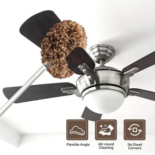 Vista 2 de Limpiador de Ventilador de Techo Plumero Reutilizable de Microfibra Limpiador de Aspas de Ventilador de Techo Plumero Extraíble con Poste
