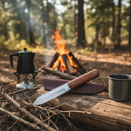 Vista 6 de SZCO Cuchillo de Caza Full Tang de 8 Pulgadas - Cuchillo de Campamento Clásico Patch con Mango de Madera de Burlwood, Hoja de Acero Inoxidable