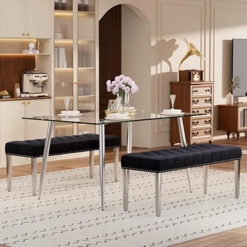 Vista 92 de Baysitone Juego de mesa de comedor de cristal de 51 pulgadas para 4, juego de 5 piezas de comedor moderno, mesa de cocina rectangular de vidrio