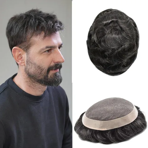 Vista 51 de Mens Toupee Hair Piece Real Human Hair Fine Mono Toupee para hombres Sistema de reemplazo de cabello para hombre Postizo Protesis Capilar Para