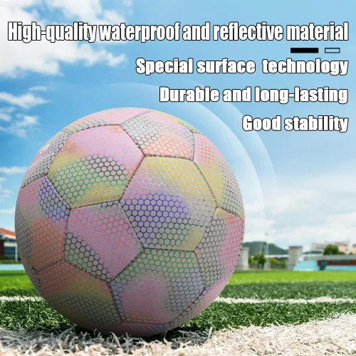 Vista 6 de Balón de fútbol reflectante con bomba, brillante tamaño 5 para niñas, pelota de fútbol de entrenamiento para jóvenes y adultos
