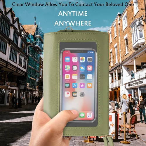 Vista 2 de CrossBody Bolsas con pantalla táctil para teléfono celular, bolsillo con cremallera, bloqueo RFID, tarjetero para iPhone para mujer