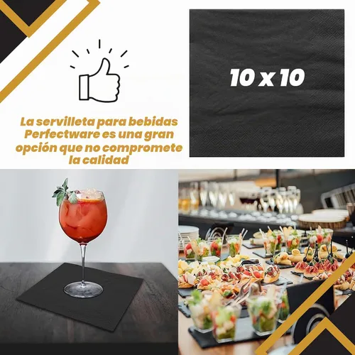 Vista 4 de Perfectware - Servilletas negras para bebidas de 2 capas - Paquete de 300 servilletas de cóctel, 10 x 10 pulgadas