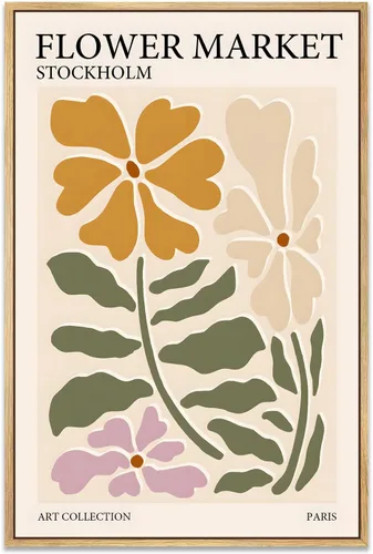 Vista 23 de Zzuyi Lienzo enmarcado para mercado de flores, arte de pared, póster botánico de flores silvestres rosas, impresiones de imágenes, ilustraciones