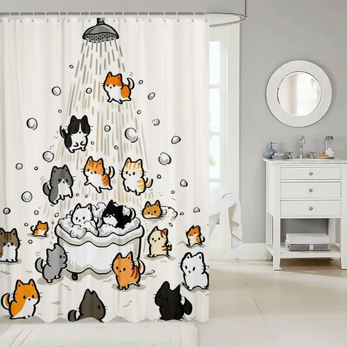 Vista 2 de Feelyou Cortina de ducha con diseño de gato para decoración de baño, bonita cortina de baño para puestos de bañeras, accesorios de baño divertidos