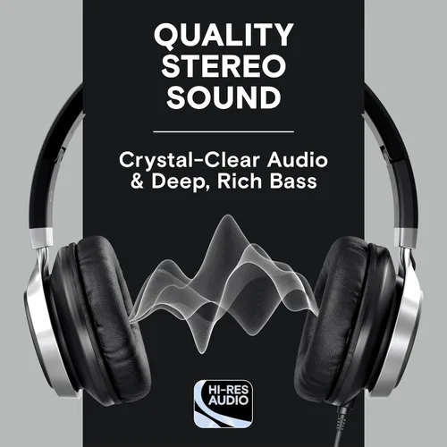 Vista 4 de Artix CL750 audífonos plegables con aislamiento de sonido, supraaurales, con cable, con micrófono y control de volumen, audífonos estéreo