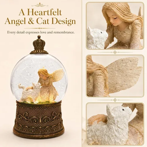 Vista 7 de Regalos conmemorativos para gatos por pérdida de condolencias, globo de nieve con purpurina giratoria automática y temporizador de 6 horas