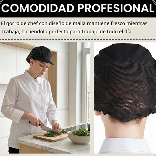 Vista 4 de Nanxson 3 piezas Gorra de chef para cocina, gorro de cocina, redes para el cabello de malla, servicio de alimentos CF9033 Negro*3 piezas