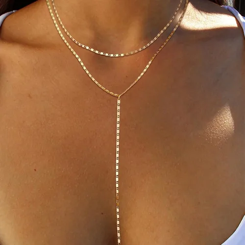 Vista 3 de Lariat - Collar largo de oro para mujer, collares delicados en forma de Y, modernos collares en capas de cadena torcida con cuentas, collares