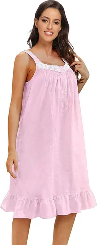 Vista 2 de IZZY + TOBY Camisones de algodón ligero para mujer, camisón de algodón sin mangas, camisón de media pantorrilla para mujer