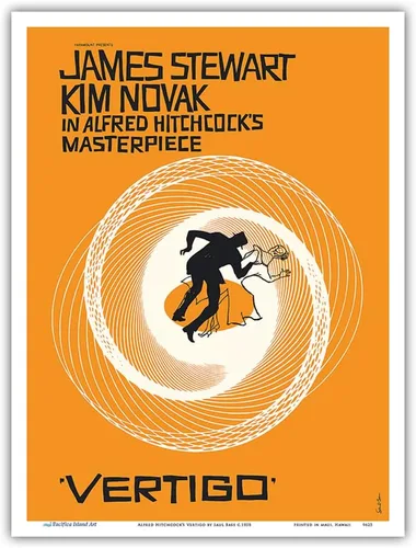 Vista 9 de Alfred Hitchcock’s Vertigo - Starring James Stewart and Kim Novak - Vintage Film Movie Poster by Saul Bass c.1958 - Master Art Print (Unframed) 6in