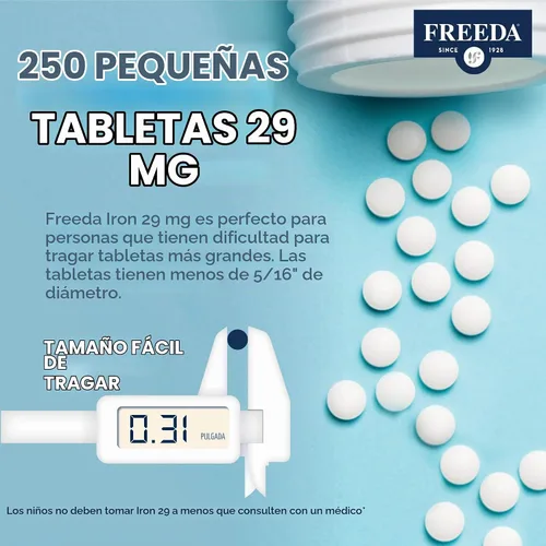 Vista 9 de FREEDA Suplemento de hierro suave de 29 mg, apto para el estómago, 250