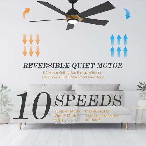 Vista 4 de SMAAIR - Ventiladores de techo inteligentes con luces y control remoto, ventilador de techo de perfil bajo de 52 pulgadas con luz LED regulable