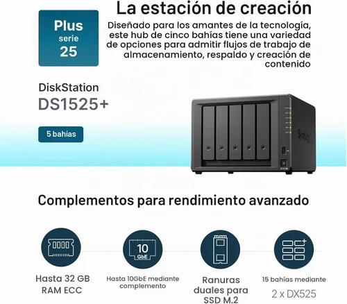 Vista 2 de Synology DiskStation DS1525+ de 5 bahías (sin disco)