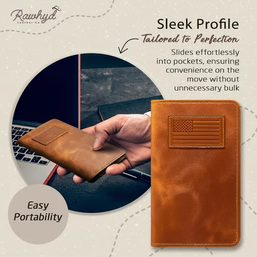 Vista 3 de RAW HYD - Cartera larga de cuero para hombres Funda de chequera doble un gran regalo para hombres