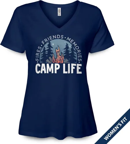 Vista 2 de Camp Life Fire - Camiseta con cuello en V para mujer, diseño de noche estrellada