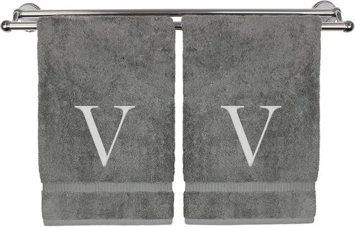 Vista 208 de Toalla de mano monogramada, regalo personalizado, juego de 2 - Toalla bordada con letra de bloque dorada - Extra absorbente 100% algodón turco