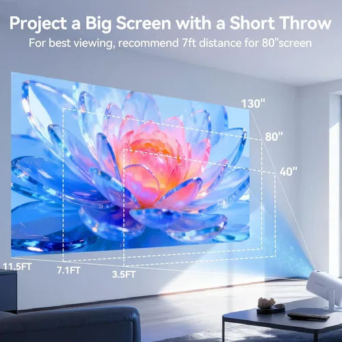 Vista 6 de Mini proyector con WiFi 6 y Bluetooth 5.0, proyector portátil con soporte 4K con sistema Android14, rotación de 210°, corrección trapezoidal