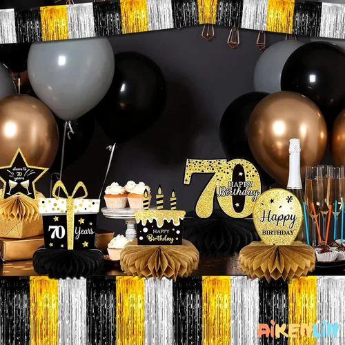 Vista 4 de Paquete de 10 unidades de guirnalda de flecos de papel de aluminio de 10 pies con lentejuelas metálicas, bandera para colgar en la pared, telón